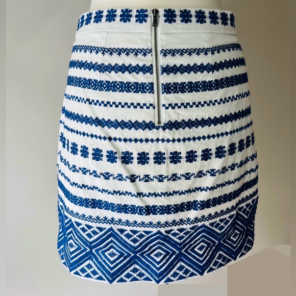 Sam Edelman Embroidered Beaded Stretch Cotton Mini Skirt Womens 6 10 Blue White - Picture 6 of 16